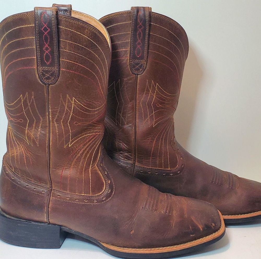 Ariat Men's Cowboy Boots 10D Brown Distressed Sport Wide Square Toe Leather